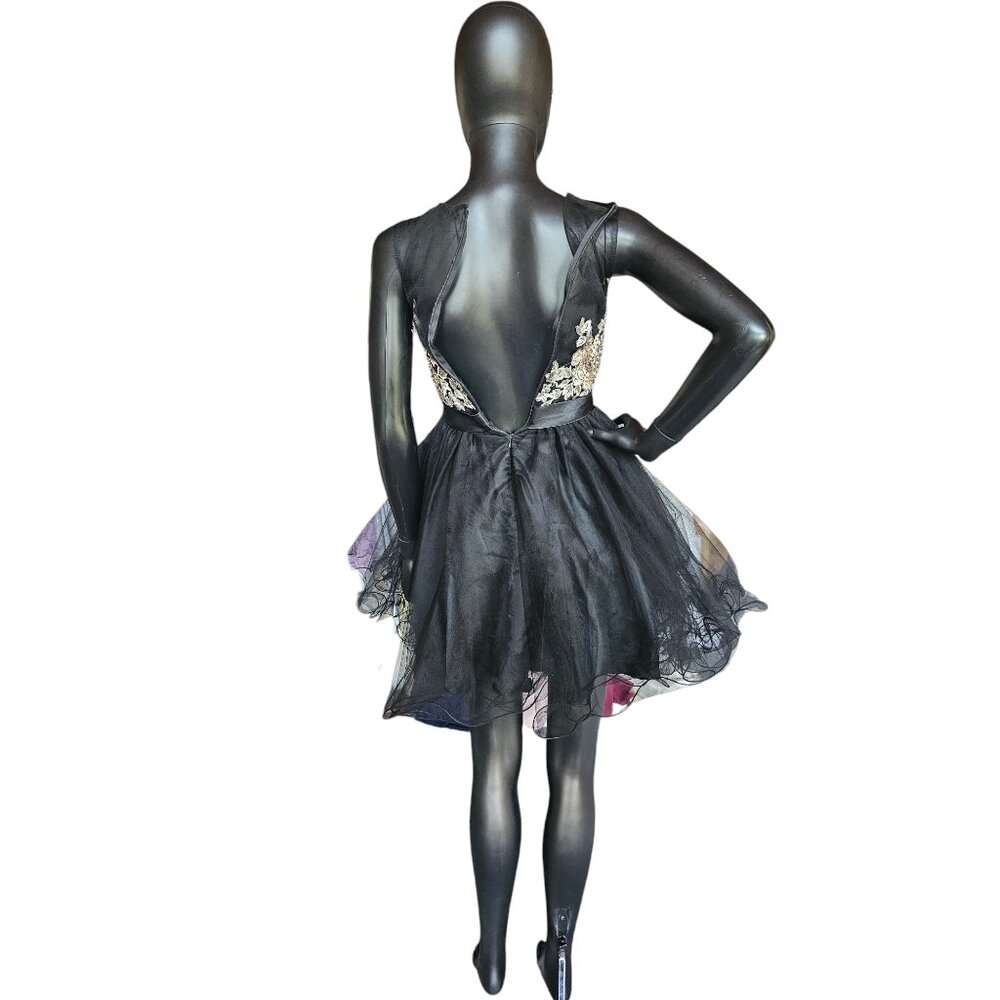 Black/Silver/Gold Embroidered Illusion Full Skirt Party Dress - Mori Lee - Picture 8 of 9